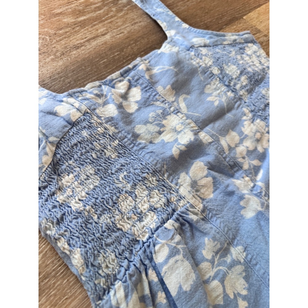 Old Navy Womens Blue Floral Linen Blend Smocked Midi Dress Sleeveless Small - Picture 7 of 7